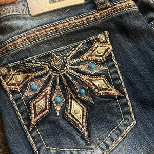 Grace Blue Jeans with Turquoise and Gold Embroidery